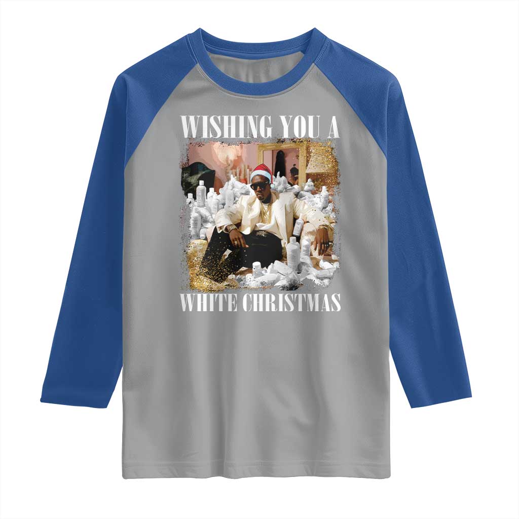Funny Dirty Santa Diddy Christmas Raglan Shirt Wishing You A White Christmas Santa Hat - Wonder Print Shop