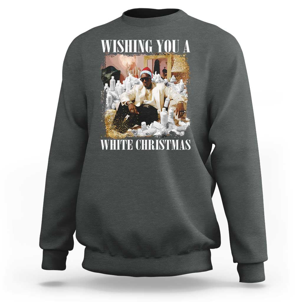 Funny Dirty Santa Diddy Christmas Sweatshirt Wishing You A White Christmas Santa Hat - Wonder Print Shop