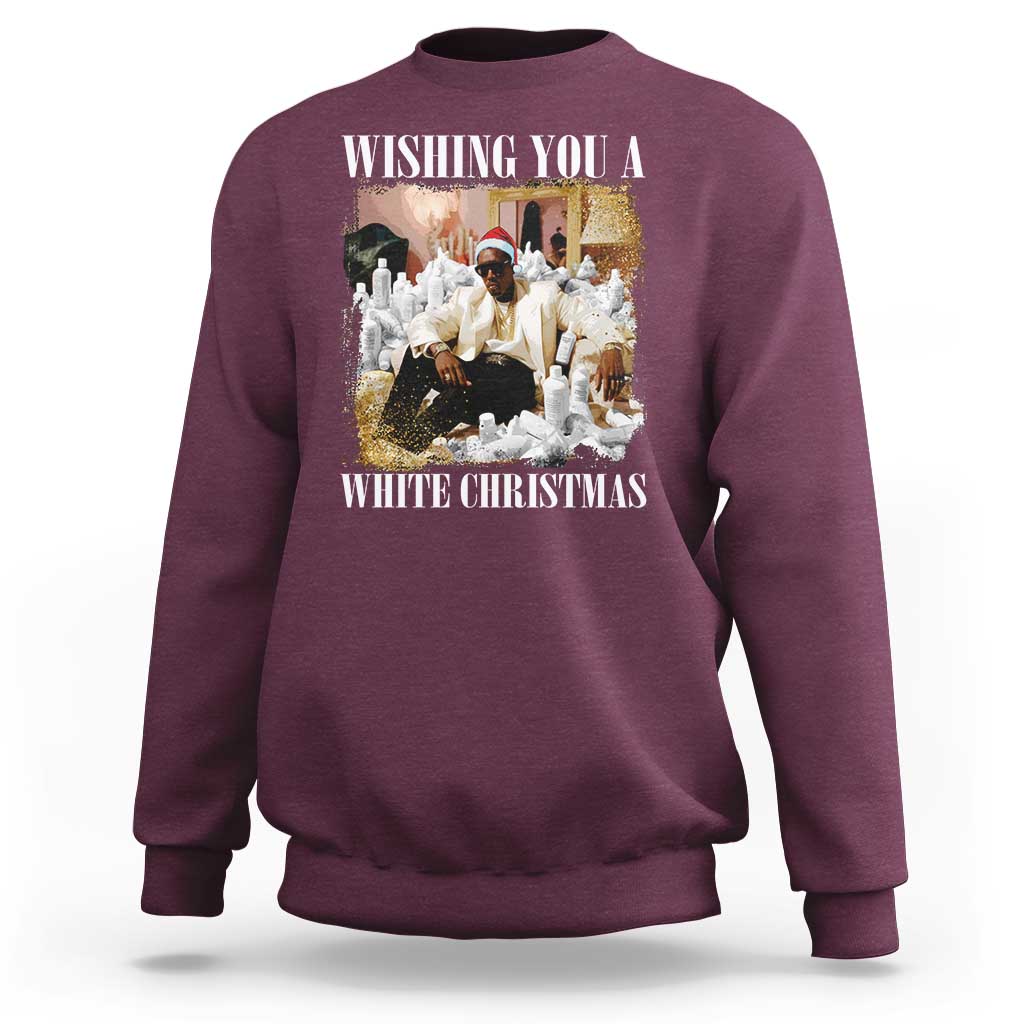 Funny Dirty Santa Diddy Christmas Sweatshirt Wishing You A White Christmas Santa Hat - Wonder Print Shop