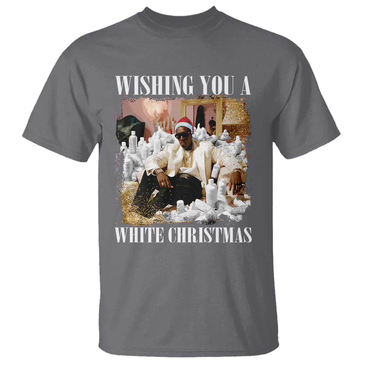 Funny Dirty Santa Diddy Christmas T Shirt Wishing You A White Christmas Santa Hat - Wonder Print Shop