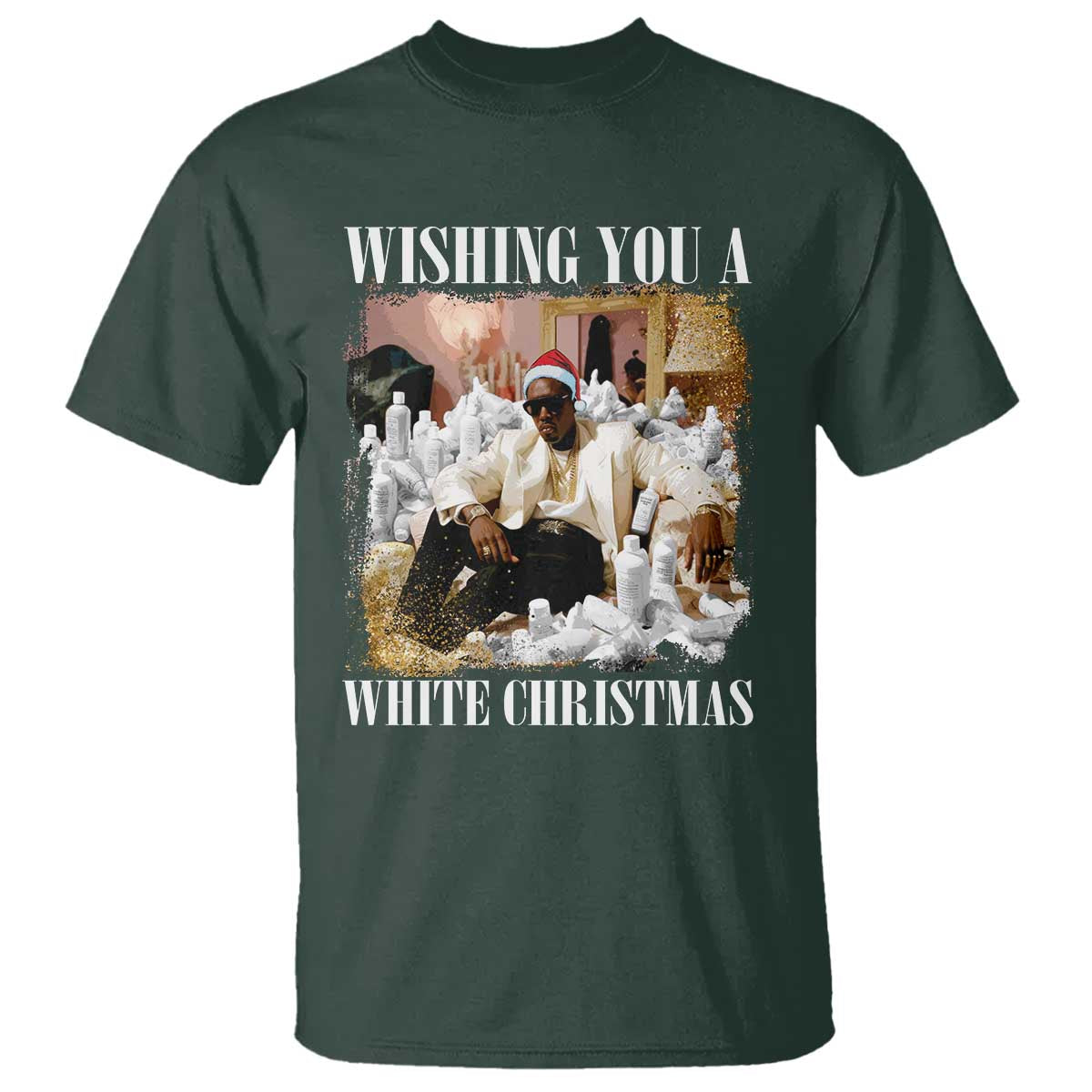 Funny Dirty Santa Diddy Christmas T Shirt Wishing You A White Christmas Santa Hat - Wonder Print Shop