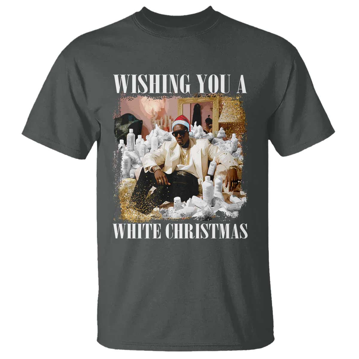 Funny Dirty Santa Diddy Christmas T Shirt Wishing You A White Christmas Santa Hat - Wonder Print Shop