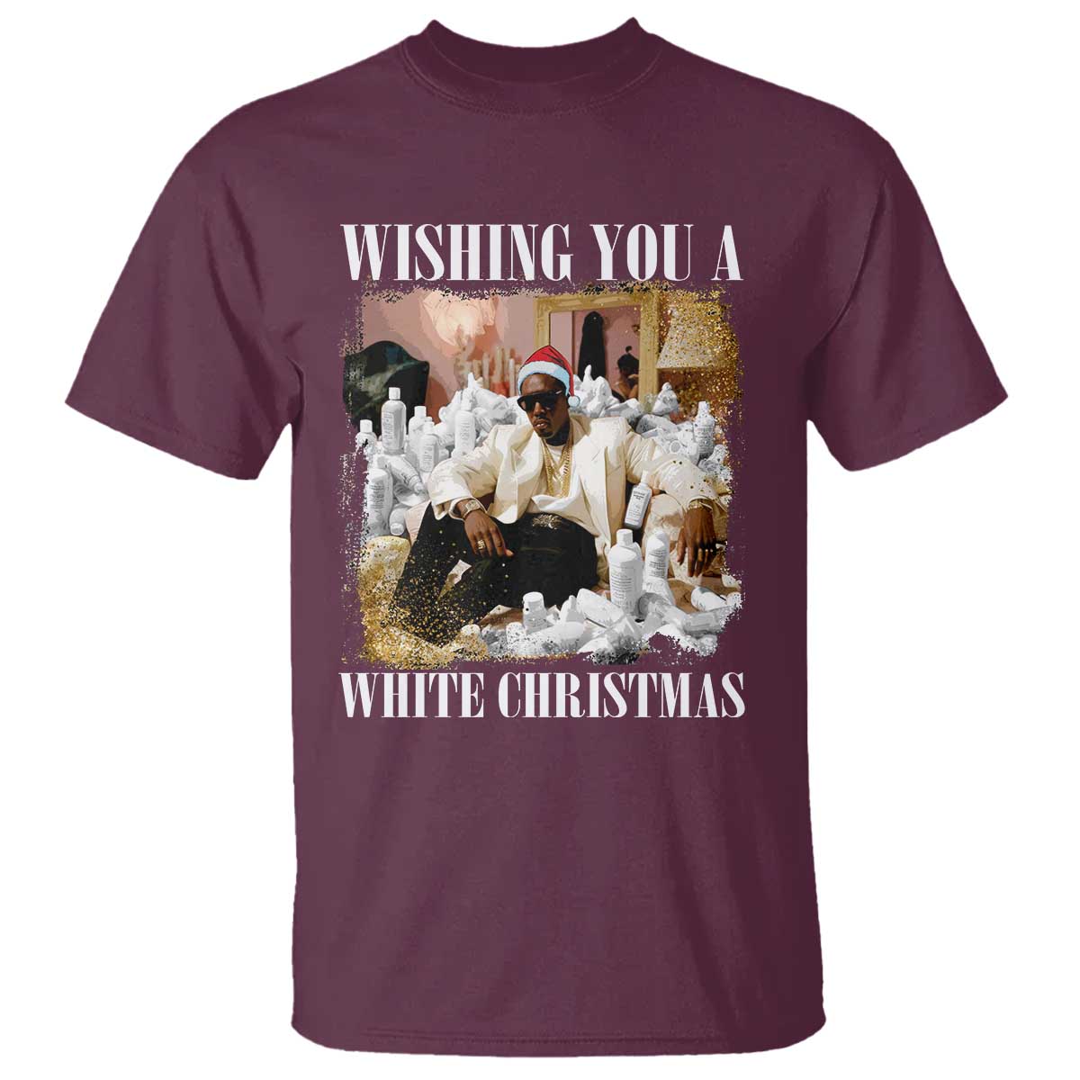 Funny Dirty Santa Diddy Christmas T Shirt Wishing You A White Christmas Santa Hat - Wonder Print Shop
