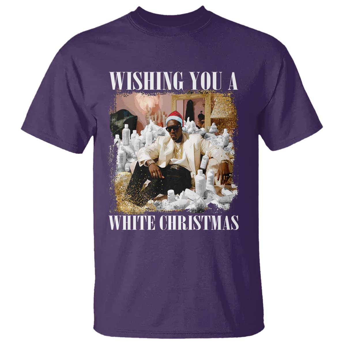 Funny Dirty Santa Diddy Christmas T Shirt Wishing You A White Christmas Santa Hat - Wonder Print Shop
