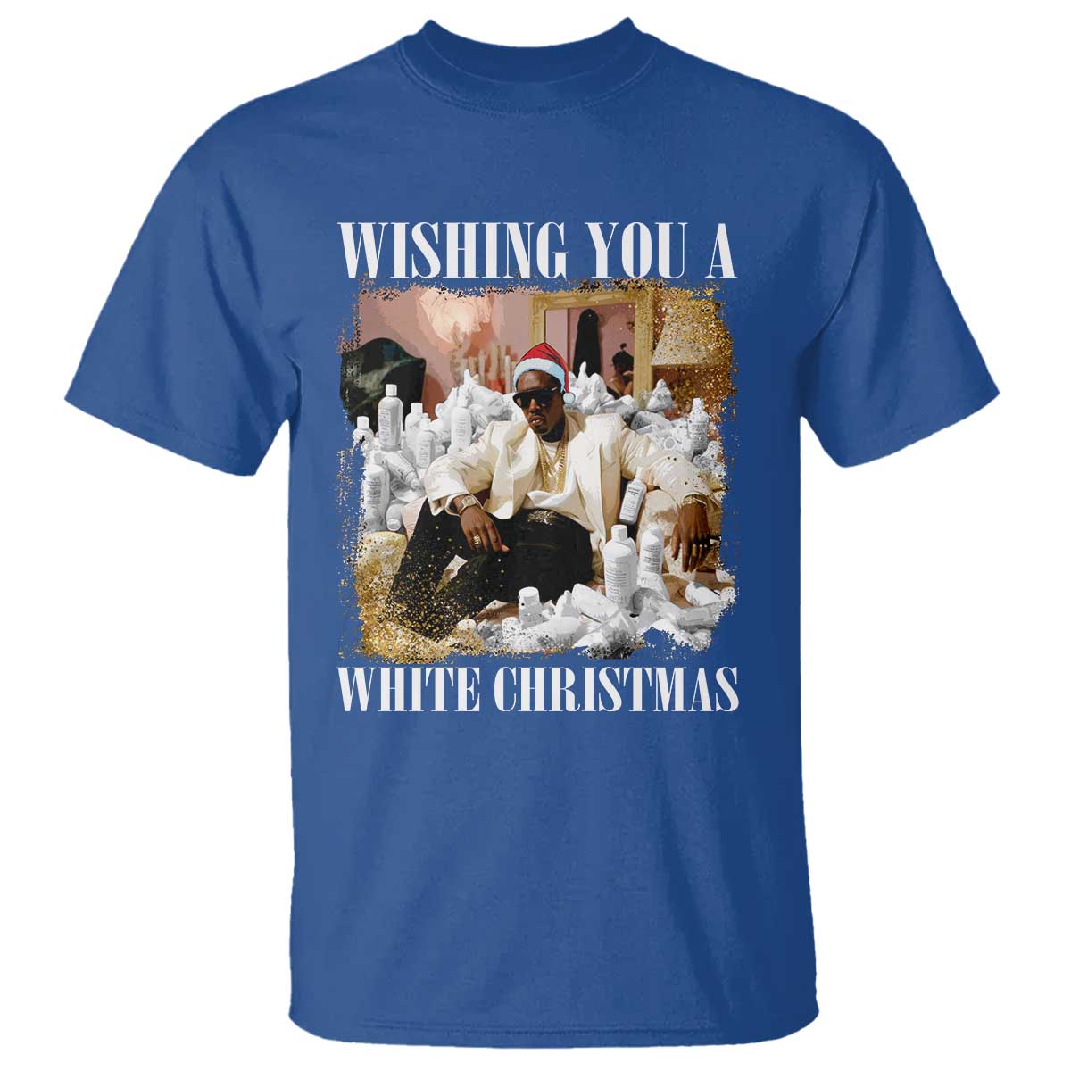Funny Dirty Santa Diddy Christmas T Shirt Wishing You A White Christmas Santa Hat - Wonder Print Shop