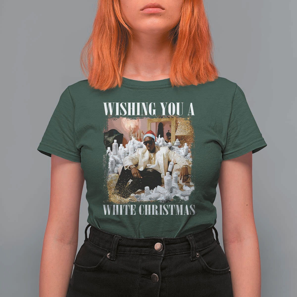 Funny Dirty Santa Diddy Christmas T Shirt For Women Wishing You A White Christmas Santa Hat - Wonder Print Shop