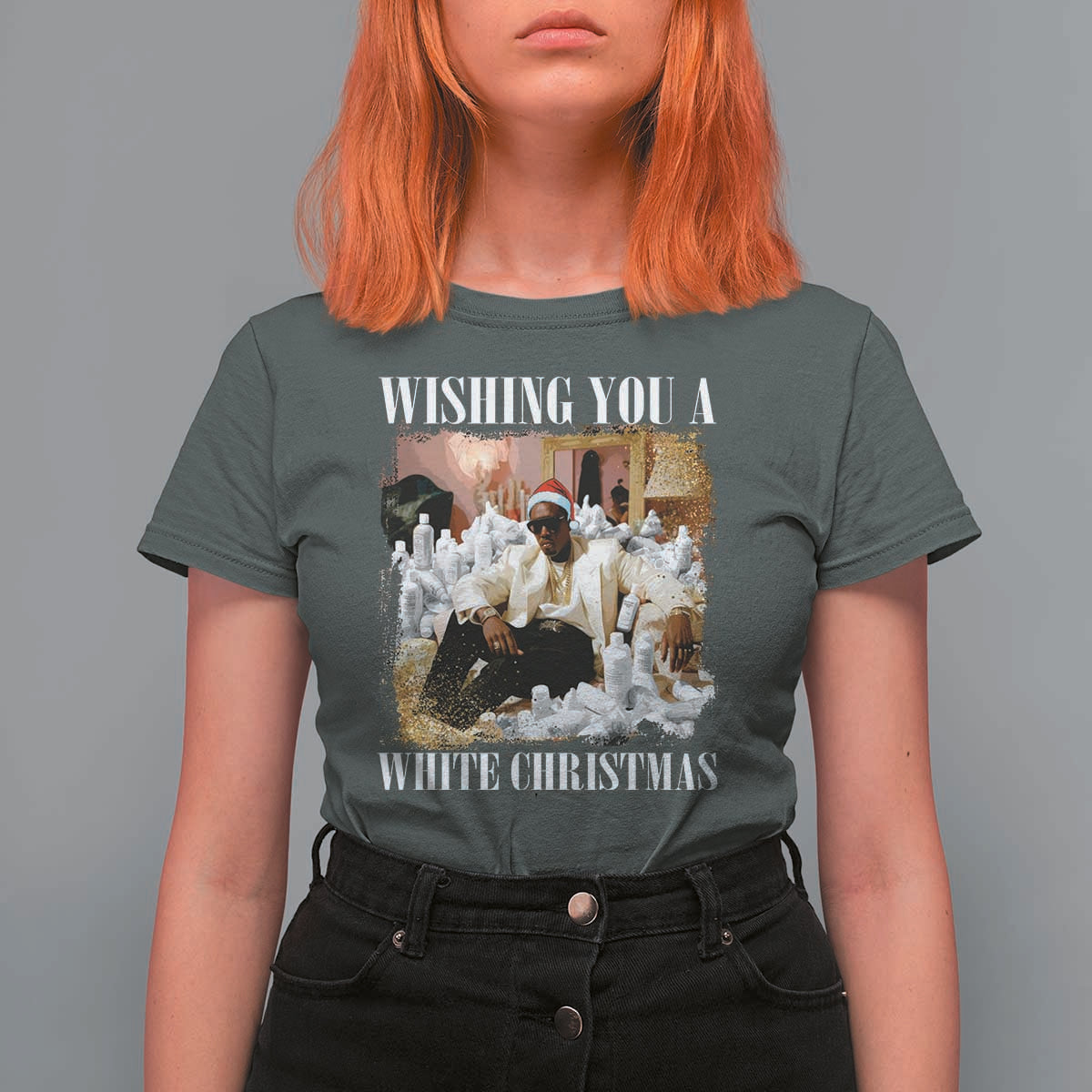 Funny Dirty Santa Diddy Christmas T Shirt For Women Wishing You A White Christmas Santa Hat - Wonder Print Shop