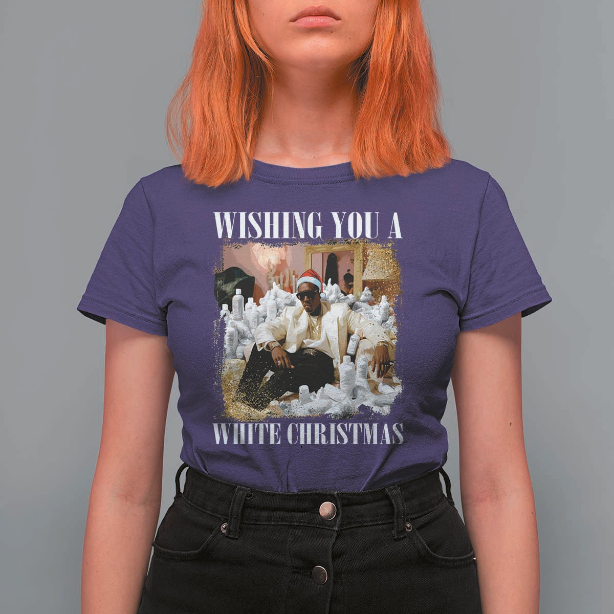 Funny Dirty Santa Diddy Christmas T Shirt For Women Wishing You A White Christmas Santa Hat - Wonder Print Shop