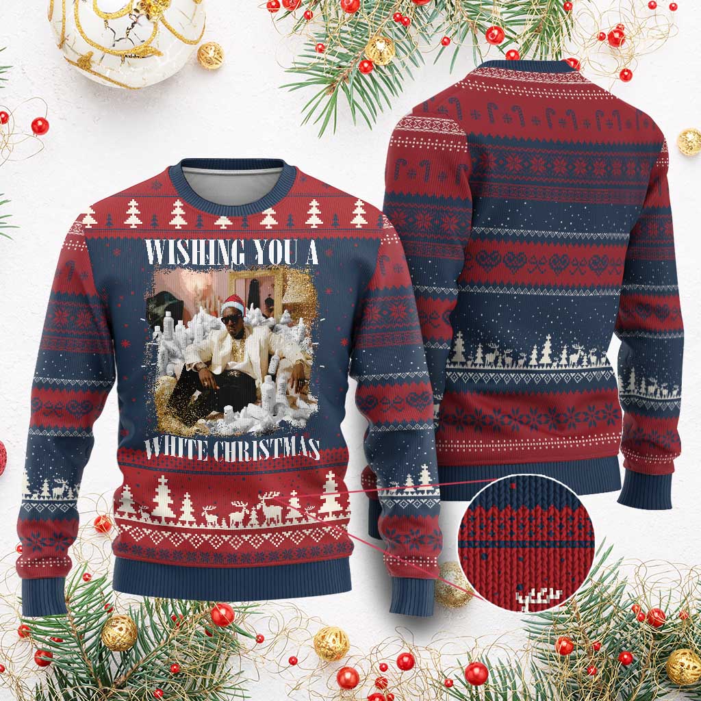 Funny Dirty Santa Diddy Xmas Ugly Christmas Sweater Wishing You A White Christmas Santa Hat - Wonder Print Shop