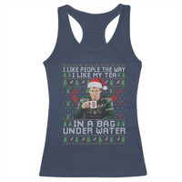 Funny Christmas Crime Drama Racerback Tank Top I Like People The Way I Like My Tea In A Bag Under Water - Wonder Print Shop