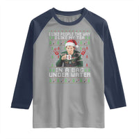 Funny Christmas Crime Drama Raglan Shirt I Like People The Way I Like My Tea In A Bag Under Water - Wonder Print Shop