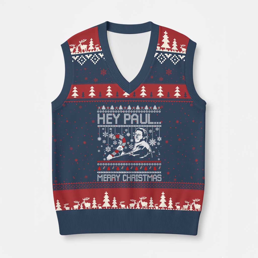 Funny Xmas Psycho V-Neck Knit Sweater Vest Hey Paul Merry Xmas Serrial Killer Movie - Wonder Print Shop