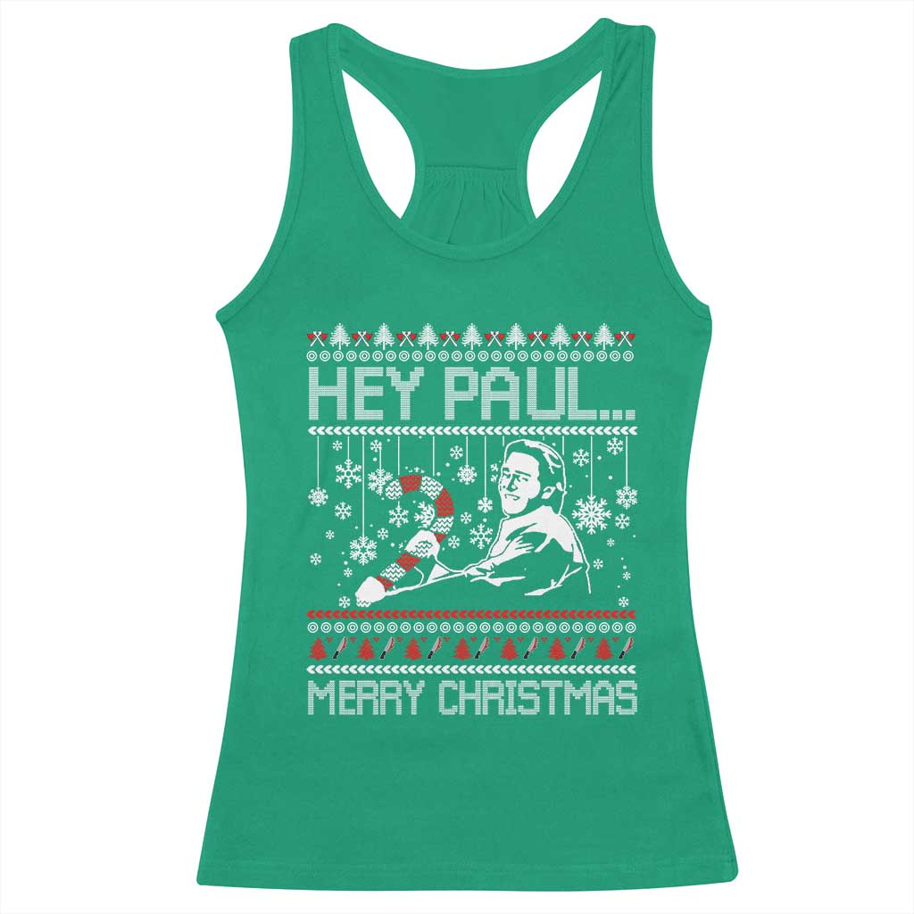 Funny Christmas Psycho Racerback Tank Top Hey Paul Merry Christmas Serrial Killer Movie - Wonder Print Shop