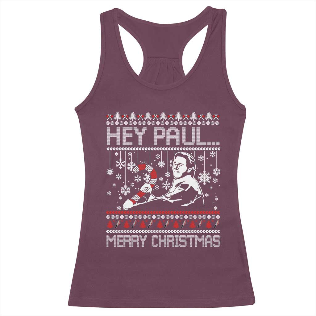 Funny Christmas Psycho Racerback Tank Top Hey Paul Merry Christmas Serrial Killer Movie - Wonder Print Shop