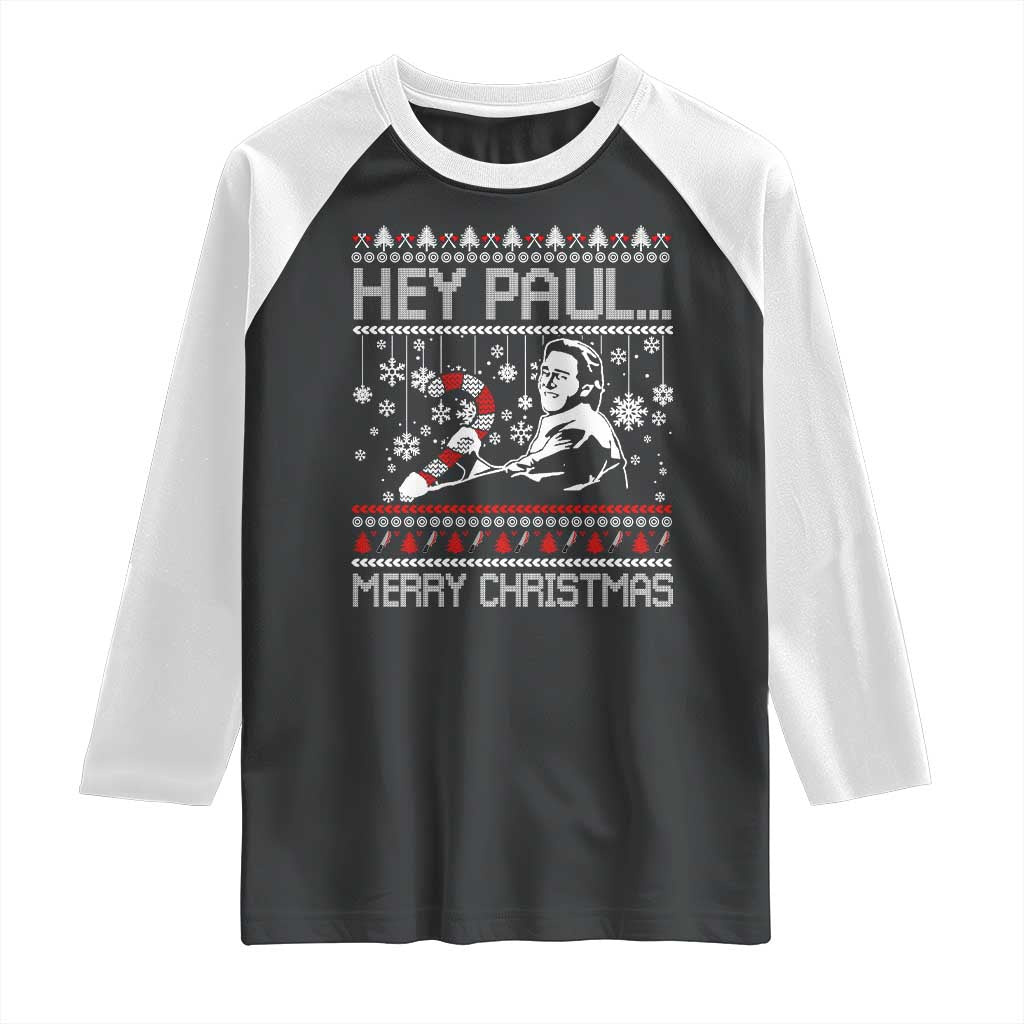 Funny Christmas Psycho Raglan Shirt Hey Paul Merry Christmas Serrial Killer Movie - Wonder Print Shop