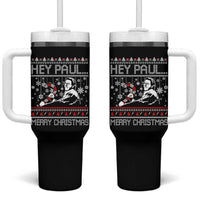 Funny Christmas Psycho Tumbler With Handle Hey Paul Merry Christmas Serrial Killer Movie - Wonder Print Shop