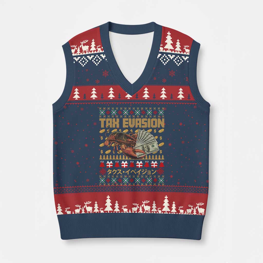 Tax Evasion Lobster Xmas V-Neck Knit Sweater Vest Funny Sarcasm Oddly Specific Meme - Wonder Print Shop