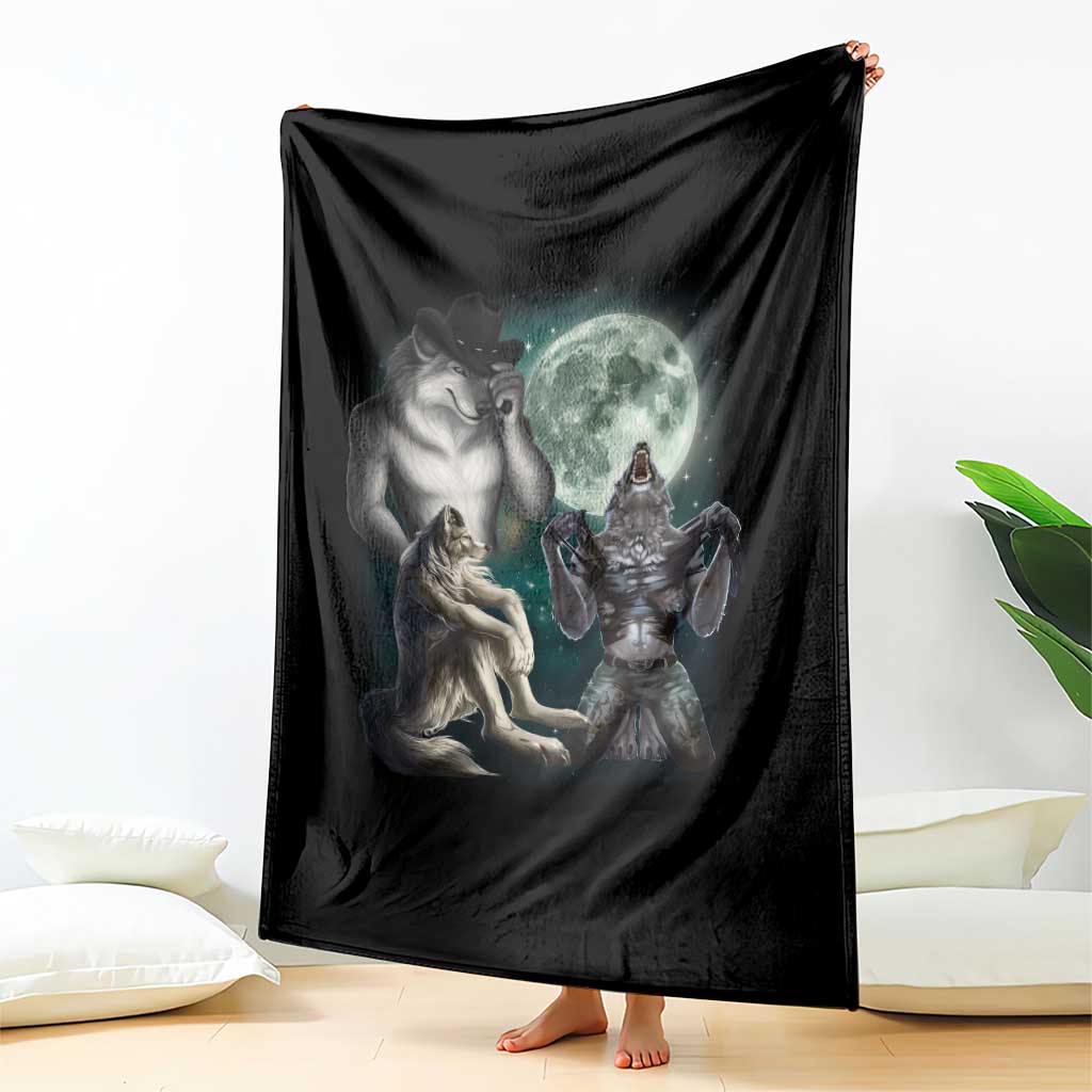 Funny Three Alpha Wolf Howling Moon Throw Blanket Weird Cringe Werewolf Meme - Wonder Print Shop
