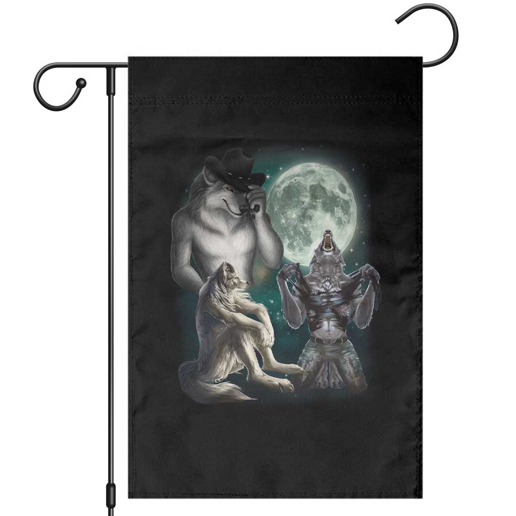 Funny Three Alpha Wolf Howling Moon Garden Flag Weird Cringe Werewolf Meme - Wonder Print Shop
