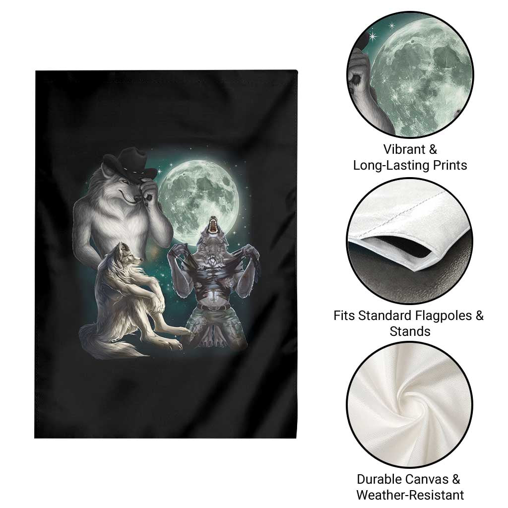 Funny Three Alpha Wolf Howling Moon Garden Flag Weird Cringe Werewolf Meme - Wonder Print Shop