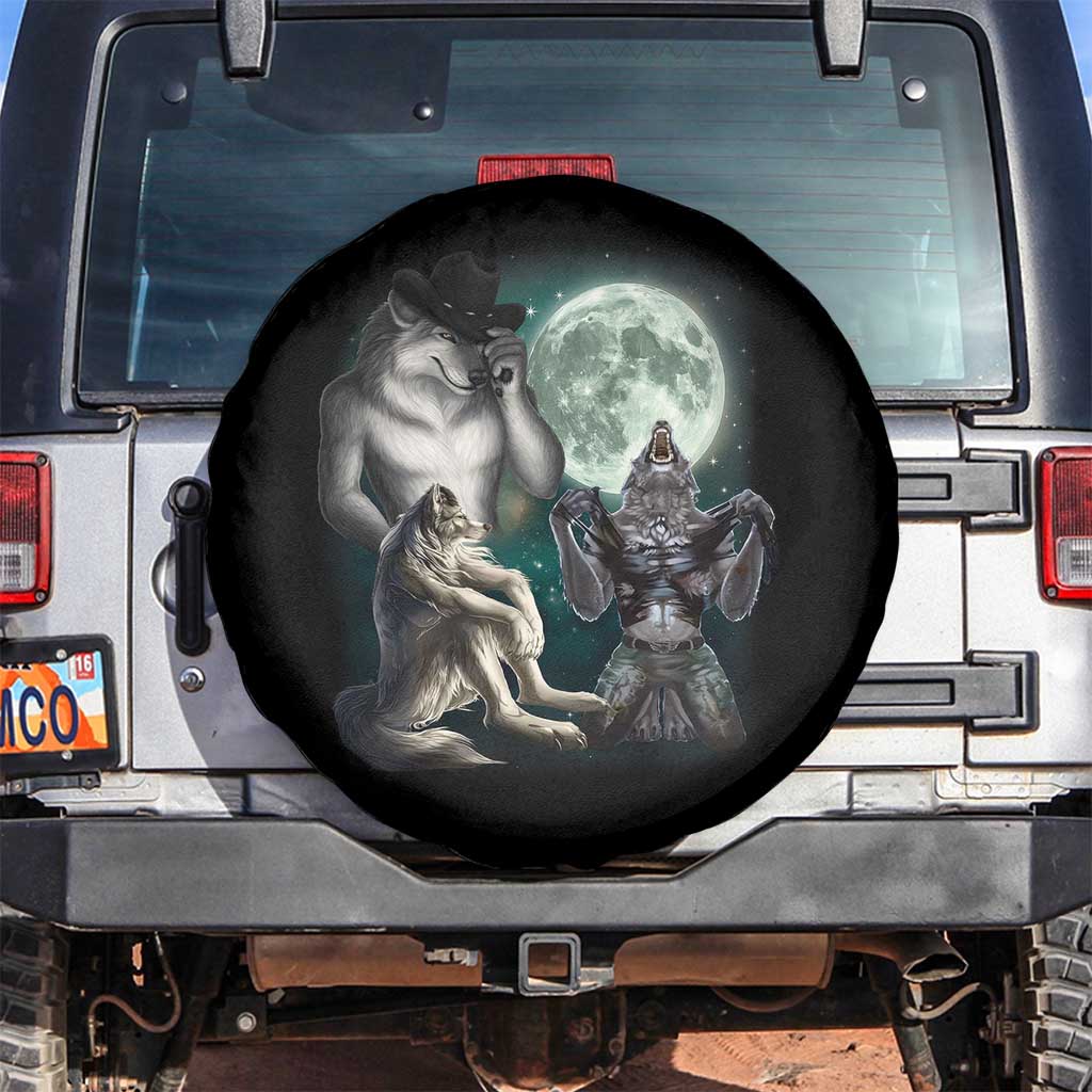 Funny Three Alpha Wolf Howling Moon Spare Tire Cover Weird Cringe Werewolf Meme - Wonder Print Shop