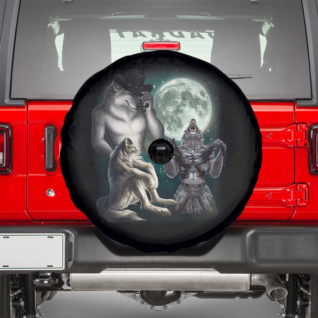 Funny Three Alpha Wolf Howling Moon Spare Tire Cover Weird Cringe Werewolf Meme - Wonder Print Shop