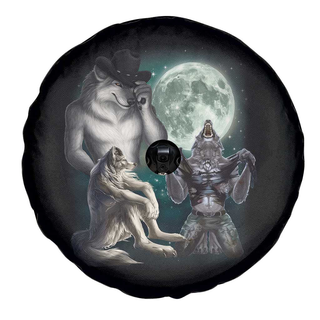 Funny Three Alpha Wolf Howling Moon Spare Tire Cover Weird Cringe Werewolf Meme - Wonder Print Shop