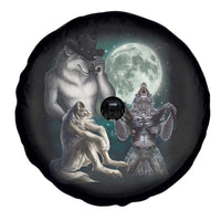 Funny Three Alpha Wolf Howling Moon Spare Tire Cover Weird Cringe Werewolf Meme - Wonder Print Shop