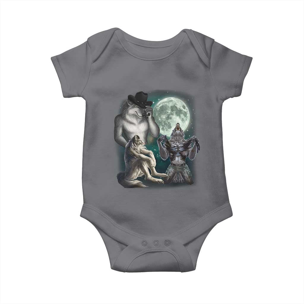 Funny Three Alpha Wolf Howling Moon Baby Onesie Weird Cringe Werewolf Meme - Wonder Print Shop