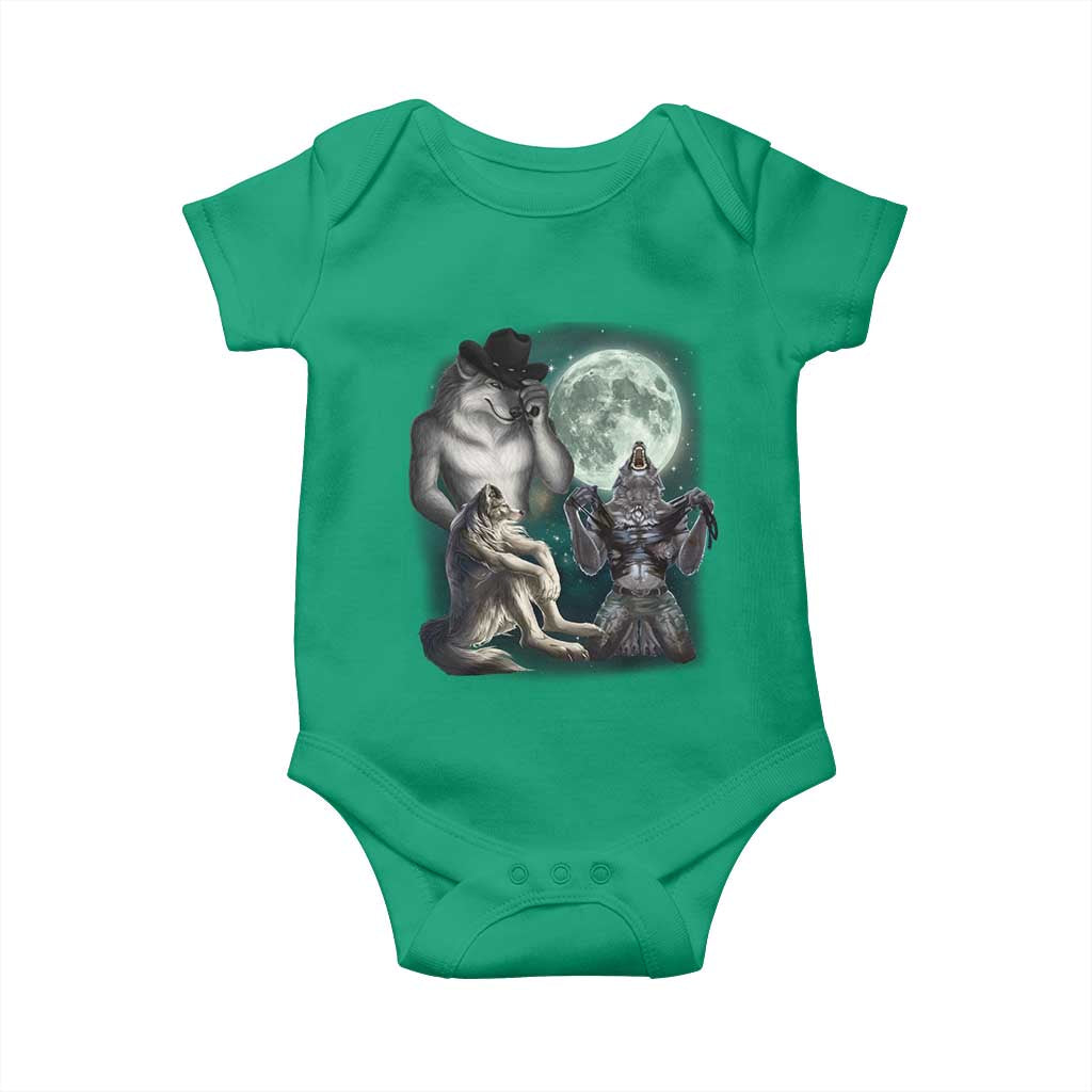 Funny Three Alpha Wolf Howling Moon Baby Onesie Weird Cringe Werewolf Meme - Wonder Print Shop