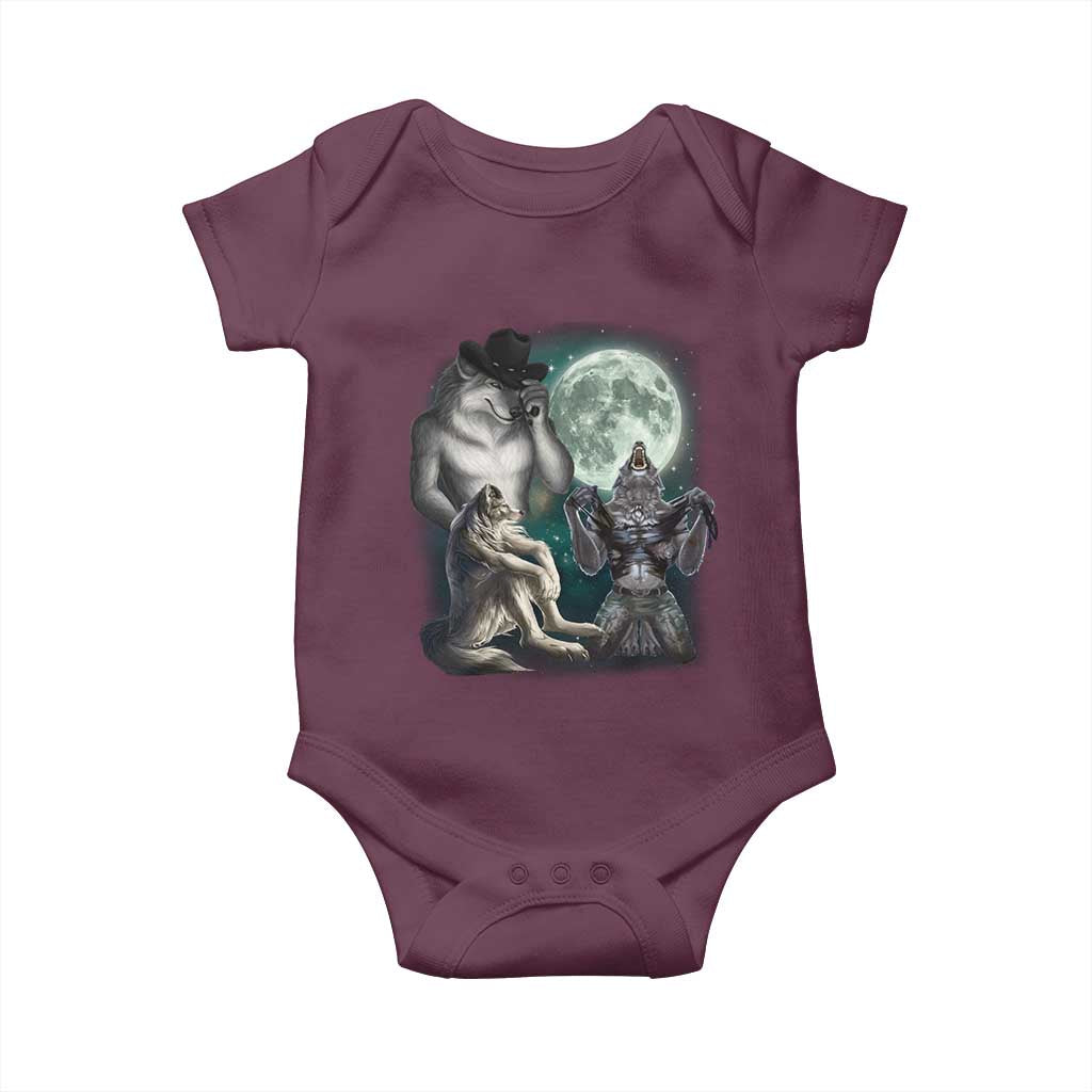 Funny Three Alpha Wolf Howling Moon Baby Onesie Weird Cringe Werewolf Meme - Wonder Print Shop