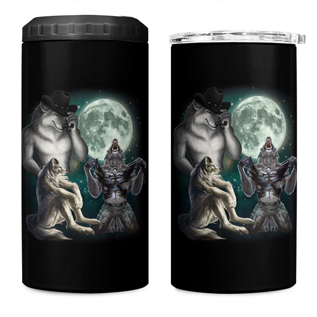 Funny Three Alpha Wolf Howling Moon 4 in 1 Can Cooler Tumbler Weird Cringe Werewolf Meme - Wonder Print Shop
