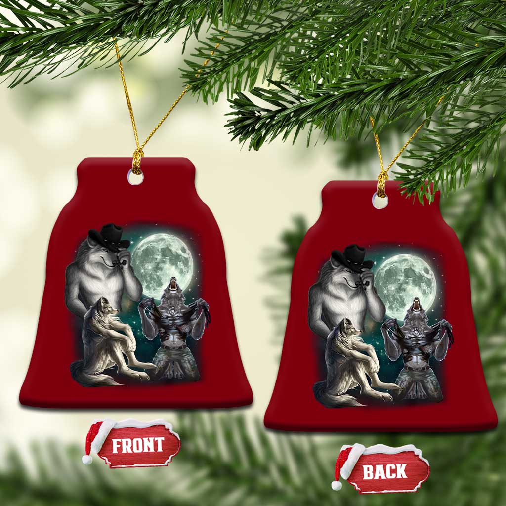 Funny Three Alpha Wolf Howling Moon Ceramic Ornament Weird Cringe Werewolf Meme - Wonder Print Shop