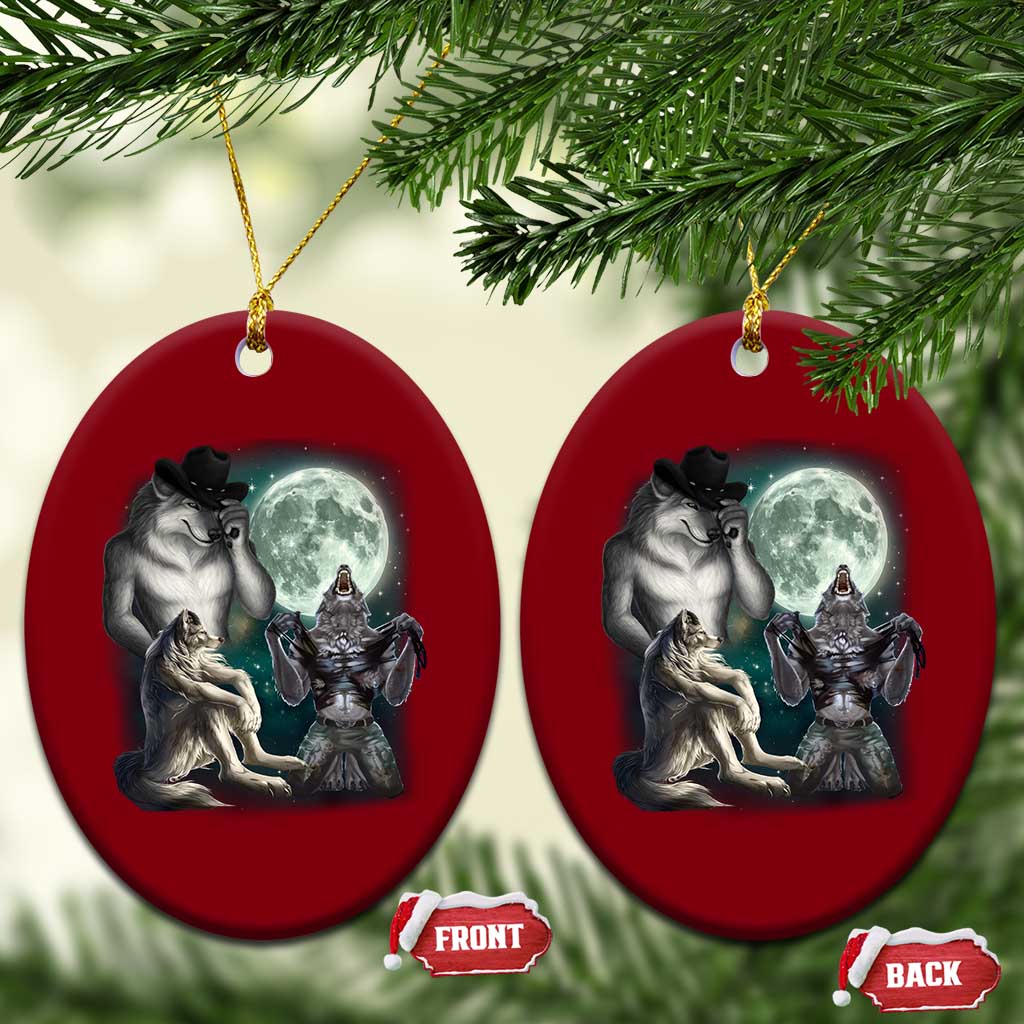 Funny Three Alpha Wolf Howling Moon Ceramic Ornament Weird Cringe Werewolf Meme - Wonder Print Shop