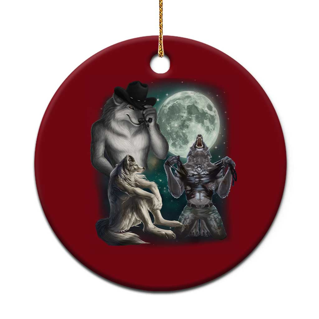 Funny Three Alpha Wolf Howling Moon Ceramic Ornament Weird Cringe Werewolf Meme - Wonder Print Shop