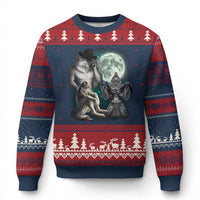 Funny Three Alpha Wolf Howling Moon Ugly Christmas Sweater Weird Cringe Werewolf Meme - Wonder Print Shop