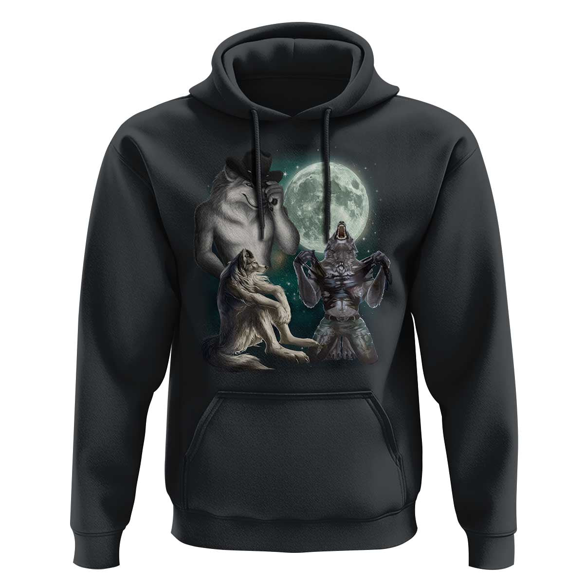 Funny Three Alpha Wolf Howling Moon Hoodie Weird Cringe Werewolf Meme - Wonder Print Shop