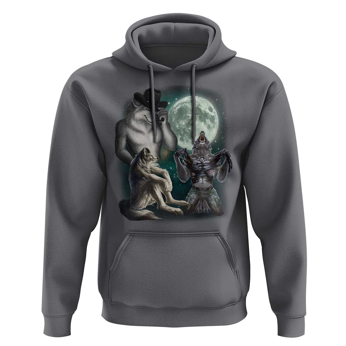Funny Three Alpha Wolf Howling Moon Hoodie Weird Cringe Werewolf Meme - Wonder Print Shop