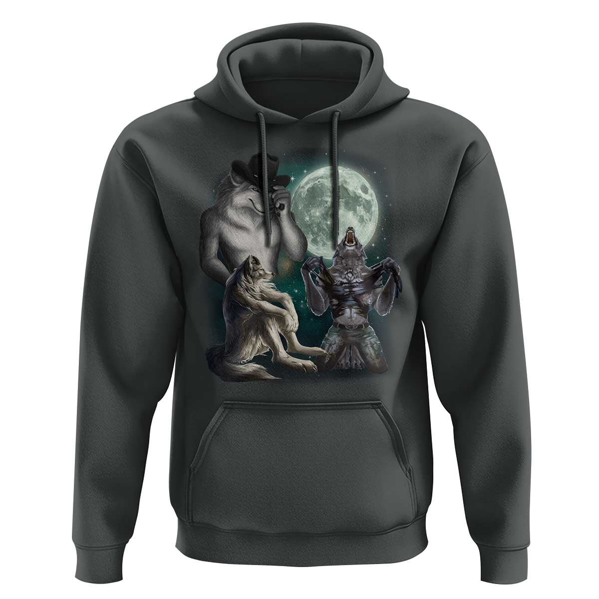 Funny Three Alpha Wolf Howling Moon Hoodie Weird Cringe Werewolf Meme - Wonder Print Shop