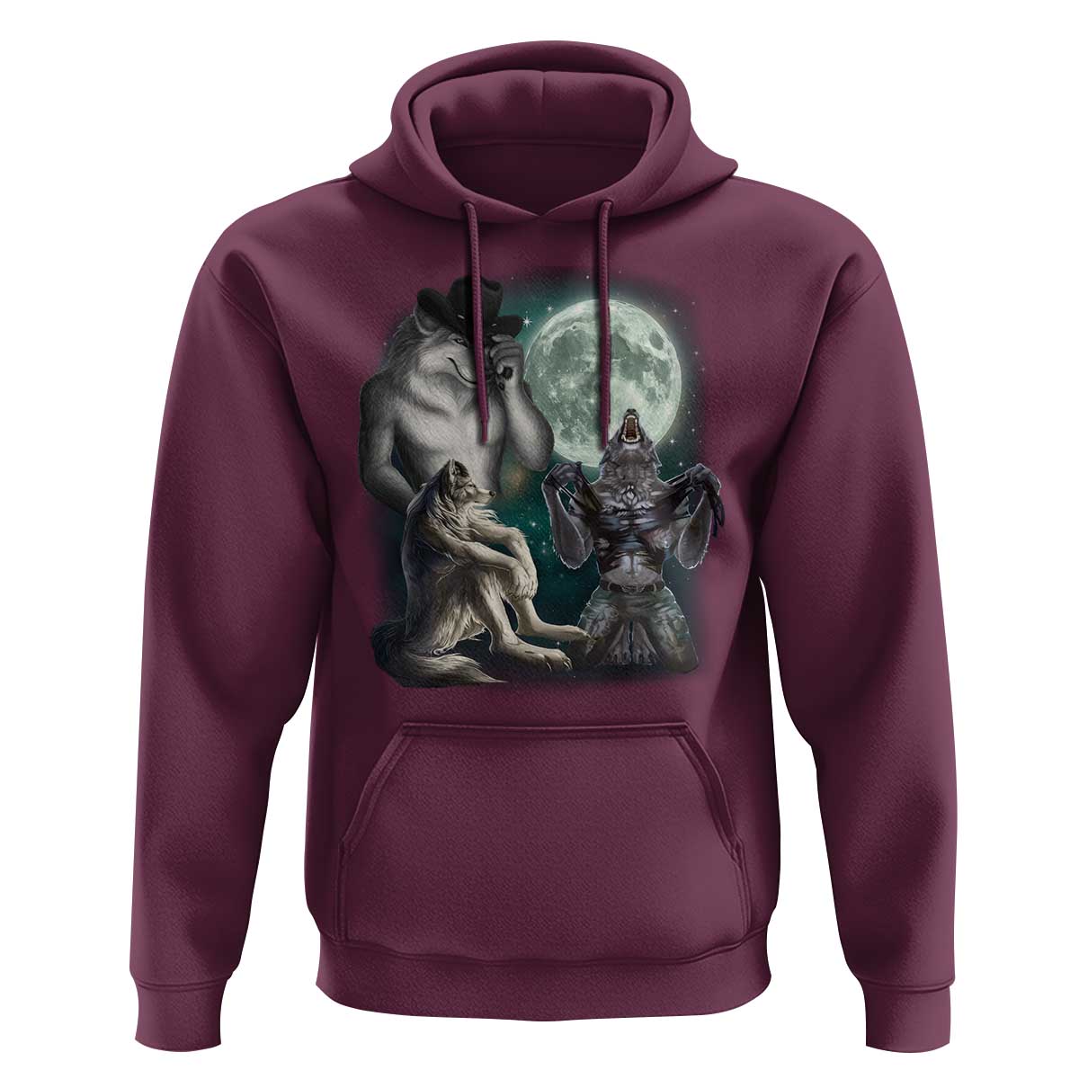 Funny Three Alpha Wolf Howling Moon Hoodie Weird Cringe Werewolf Meme - Wonder Print Shop