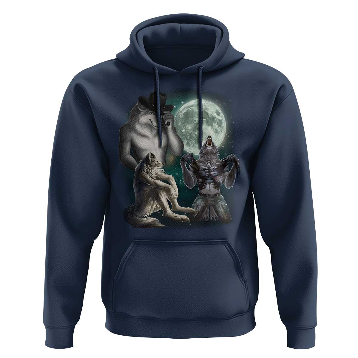 Funny Three Alpha Wolf Howling Moon Hoodie Weird Cringe Werewolf Meme - Wonder Print Shop