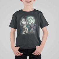 Funny Three Alpha Wolf Howling Moon T Shirt For Kid Weird Cringe Werewolf Meme - Wonder Print Shop