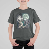 Funny Three Alpha Wolf Howling Moon T Shirt For Kid Weird Cringe Werewolf Meme - Wonder Print Shop