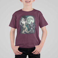 Funny Three Alpha Wolf Howling Moon T Shirt For Kid Weird Cringe Werewolf Meme - Wonder Print Shop