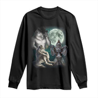 Funny Three Alpha Wolf Howling Moon Long Sleeve Shirt Weird Cringe Werewolf Meme - Wonder Print Shop