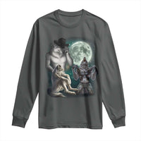 Funny Three Alpha Wolf Howling Moon Long Sleeve Shirt Weird Cringe Werewolf Meme - Wonder Print Shop