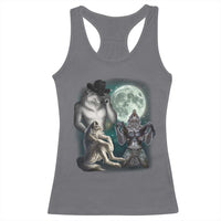 Funny Three Alpha Wolf Howling Moon Racerback Tank Top Weird Cringe Werewolf Meme - Wonder Print Shop