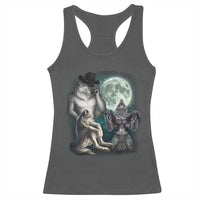 Funny Three Alpha Wolf Howling Moon Racerback Tank Top Weird Cringe Werewolf Meme - Wonder Print Shop