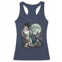 Funny Three Alpha Wolf Howling Moon Racerback Tank Top Weird Cringe Werewolf Meme - Wonder Print Shop
