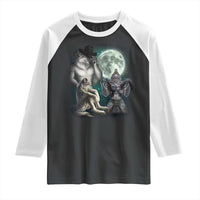 Funny Three Alpha Wolf Howling Moon Raglan Shirt Weird Cringe Werewolf Meme - Wonder Print Shop